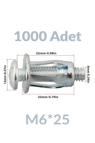 M6x25 1000 Adet Sac Arkası Açılır Somun Çiçek Perçin Somunu - Kriko Ankraj Fener Tipi Genleşme Vidası M6