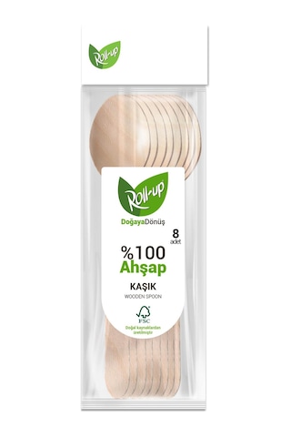 Roll-up Doğaya Dönüş Ekolojik Doğal %100 Ahşap Kaşık - Kalınlık : 1.8 Mm - 16 Cm. - 8'li 3 Paket Ahşap