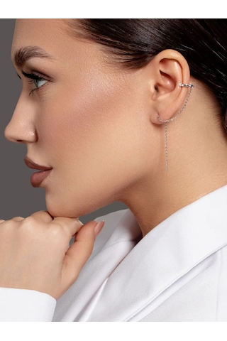 Zolotye Uzory Zincirli Tekli Kaşkol Gümüş Küpe 100030349 Gümüş