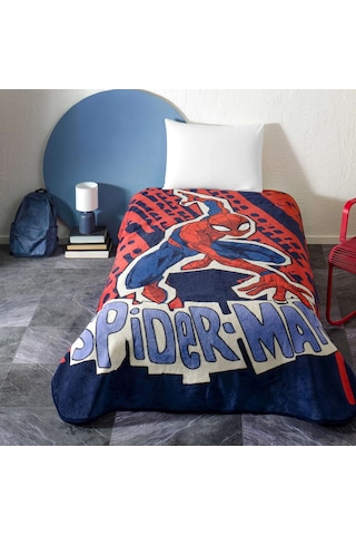 Lisanslı Spiderman Block Tek Kişilik Battaniye Beyaz
