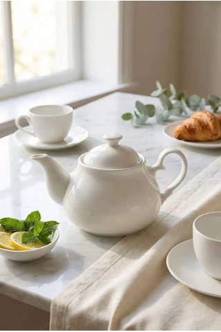 750 Ml Beyaz Porselen Demlik & Şık Kahvaltı Ve Çay Saati Sunum Gereci Siyah