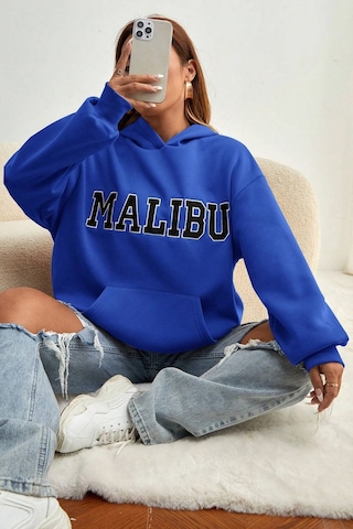 Malıbu Baskılı Oversize Sweatshirt Mavi