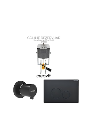 Creavit Terra Kömür Karası Gömme Rezervuar Seti 8 Cm Gr5001-gp9002.10-ms.ac50l.kkr Siyah