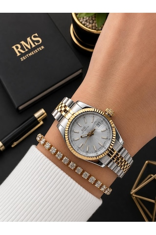 Rms Romanson Vintage Mini Kasa Özel Kordon 2 Yıl Garantili 3 Atm Kadın Kol Saati+bileklik A2145.40 Gümüş - Sarı