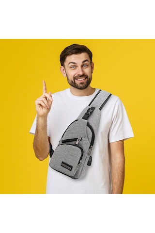 Unisex Power Bank Destekli Mavi Renk Göğüs Çantası Mavi