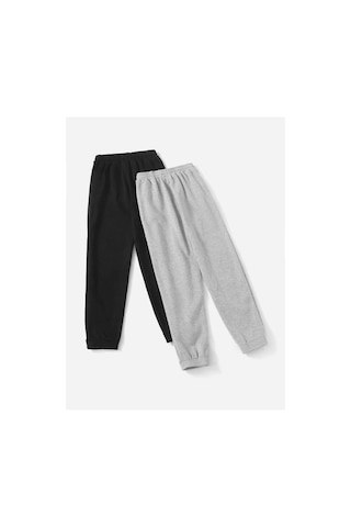 2'li Basic Düz Eşofman Altı Jogger - Siyah Ve Gri Lastik Paça Yüksel Bel Siyah Gri