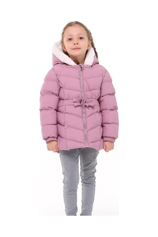 Benitto Kız Çocuk Beli Kemerli İçi Peluş Detaylı Mont-14761 Gülkurusu