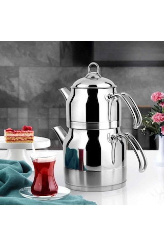 Lines Ayperi Paslanmaz Çelik Çaydanlık Takımı Metal Kulp 7 Lt Gümüş