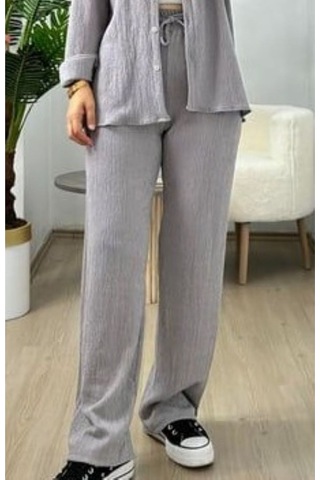 Kadın Dokulu Alt Üst Gömlek Takım - S504470 Gri