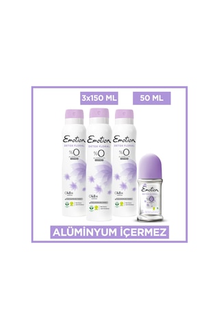 Emotion  Floral Kadın Deodorant 3x150 Ml &  Floral Roll On 50 Ml
