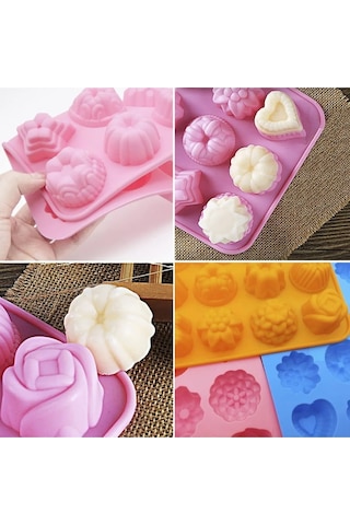 Silikon Çoklu Desen Kek Muffin Çikolata Mum Buz Kalıp Kahverengi