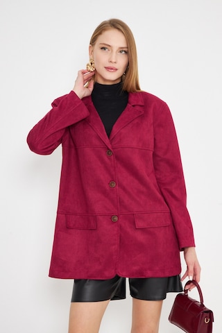 Armonika Kadın Bordo Yakalı Cep Kapaklı Düğmeli Vatkalı Premium Süet Oversize Ceket Arm-25k001057
