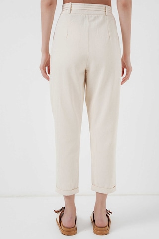 Gabria Kemerli Duble Paça Keten Pantolon Krem