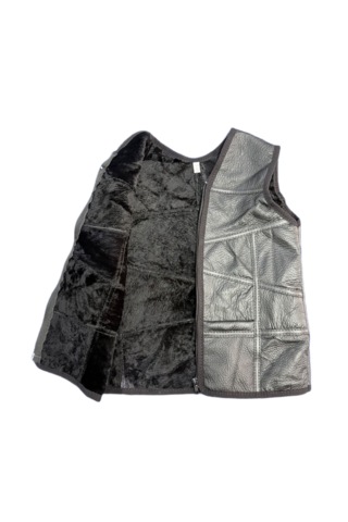 Ln Leather Özel Üretim Patchwork -süet Gerçek Deri Çocuk Yelek 2-3 Yaş Siyah