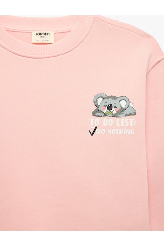 Koton Üç İplik Şardonlu Bisiklet Yaka Uzun Kollu Koala Baskılı Sweatshirt Pembe 7wkg10254ak Gül