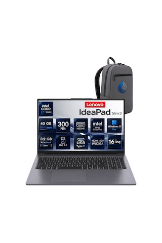 Lenovo IdeaPad Slim 3 16IRH10 83K2001WTRRNP13 i7-13620H 40 GB 512 GB NVMe SSD 16" W11P Dizüstü Bilgisayar + Çanta