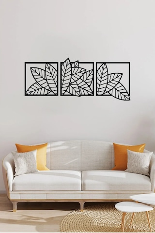 3'lü Yaprak Desenli Ahşap Duvar Tablosu - Mdf, 25x25 Cm Toplam 85x25 Cm