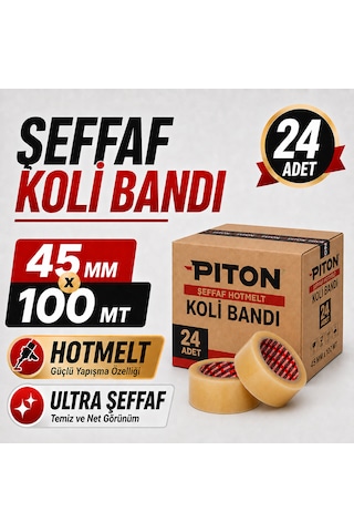 Sanplaza Şeffaf Hotmelt Koli Bandı 45 Mm X 100 Mt Güçlü Yapışkanlı Paketleme Ambalaj Bandı 24 Adet