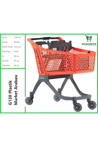 G130 Plastik Market Alışveriş Arabası 130 Litre Turuncu