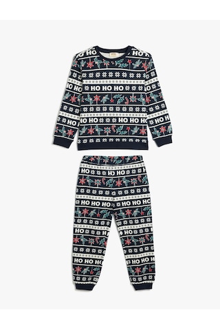 Koton Yılbaşı Baskılı Pijama Takımı Pamuklu Lacivert Desenli 5wlm40032mk Lacivert Desenli Lacivert