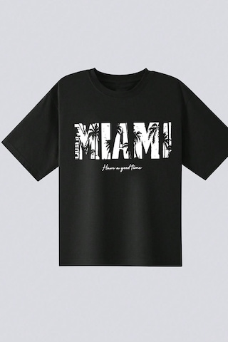 Uyguntarz Çocuk Miami Baskılı Pamuklu Tshirt Siyah
