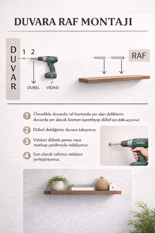 3'lü Uçan Duvar Rafı Set Gizli Raf- Beyaz 15x50 Diğer