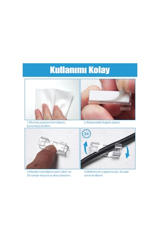 20'li Şeffaf Kablo Sabitleyici Düzenleyici Klips Duvar Fayans Cam Yapışkanlı Kablo Tutucu - 1 Paket