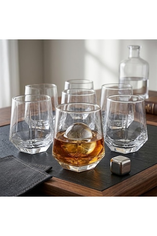 6'lı Geometrik Cam Su Ve Meşrubat Bardağı Seti - Modern Kesim Kahve Yanı Bardağı 340 Ml Çok Renkli