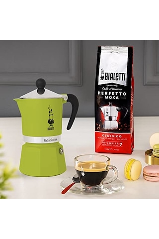 Bialetti - Rainbow: 3 Cups Ocak Üstü Espresso Pişirici - 130ml - Yeşil Renk - Alüminyum Gövde - Patentli Güvenlik Valfi - Tüm Ocak Türleri İçin Uygundur İndüksiyon Hariç Enerji Sınıfı A+