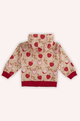 Kız Bebek Elma Desenli Fermuarlı Bej Sweatshirt Çok Renkli 2421GB08049
