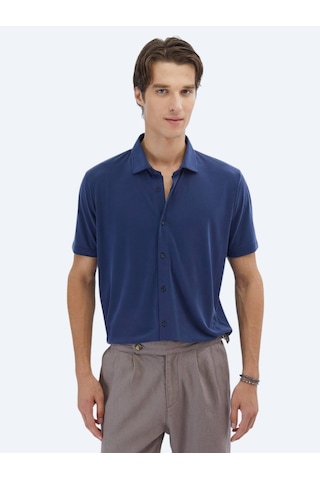 Kip İndigo Düz Regular Fit Casual Gömlek İndigo