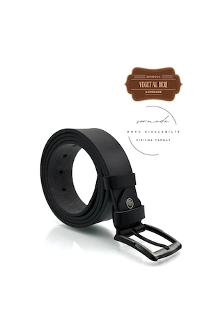 Sermoda 38 Mm Vegetal Deri Düz Kot Kemeri Siyah