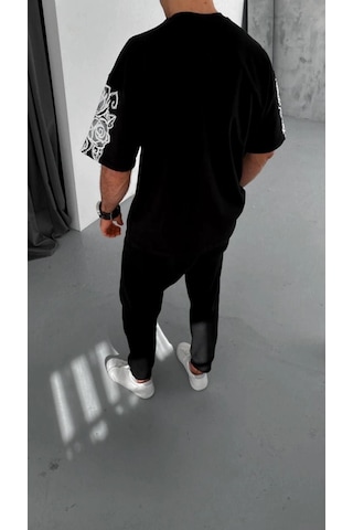 Moda Assema Erkek Baskılı Kısa Kol T-shirt - Siyah Çok Renkli