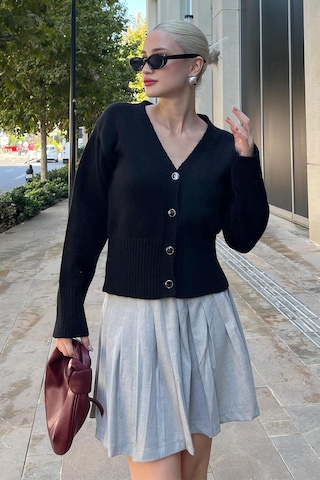 Madmext Siyah Düğmeli Fitil Detaylı Triko Hırka Mg2199 Siyah