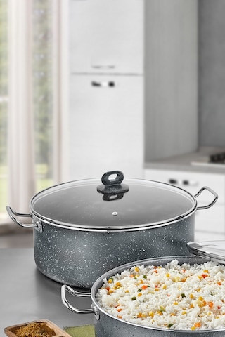 Polochef Megatron Granit Derin Pilav,karnıyarık Tencere Kapaklı Yanmaz Yapışmaz 40 Cm Gri Gri