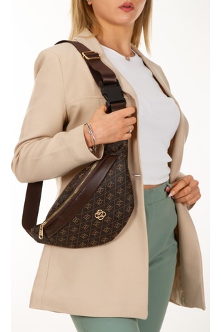 Newish Polo Kadın Desenli Çapraz Omuz Askılı Bel Ve Omuz Çantası - New345 Kahverengi