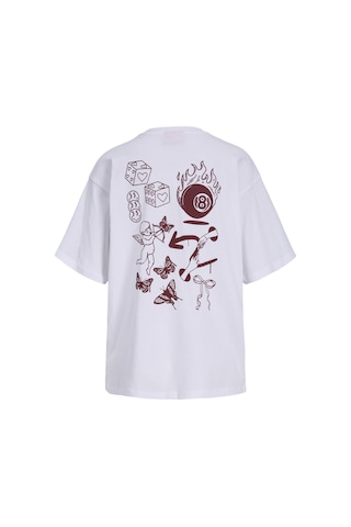 Jack & Jones Kadin Sirt Baskili Bol Kalip Tisört - Valentine - 12275280 - 2 Beyaz