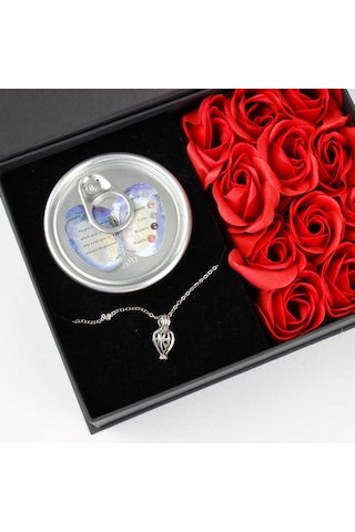 Mobgift Sevgiliye Özel Kutulu Gül Dolu İstiridye İnci Kolye