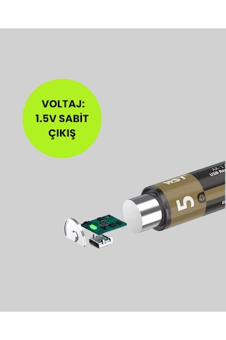 1.5v Aa Şarjlı Lityum Pil 1000+ Kez Edilebilir Hızlı 2 Adet