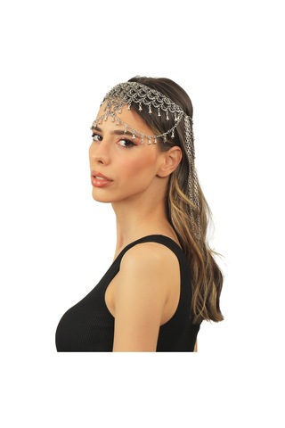 Labalaba Kadın Antik Gümüş Kaplama Zincir Detaylı Tasarım Saç Zinciri Gümüş