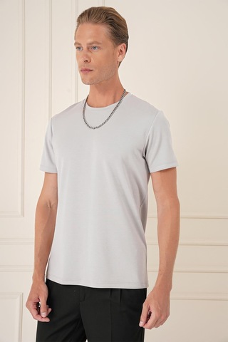 Efor Comfort Fit Bisiklet Yaka Esnek Pamuk Casual Gri Tişört Ts 885 Gri