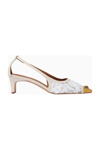 Kurt Geiger Regent 55 Low Open Court Mules, Parıltılı File Ve Antik Pirinç Topuklu Ayakkabı Beyaz