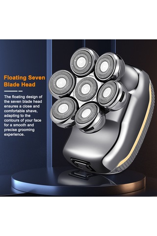 Qingmipy Erkekler İçin 7 Fırçalı Elektrikli Tıraş Makinesi - Tam Gövde Su Geçirmez, Pil Göstergeli, Vücut Bakımı Seti Tıraş, Saç Kesimi, Burun Tüylü, Yüz Temizleme, Masaj - 700mah Li-poly Pil, Silah Rengi Çok Renkli
