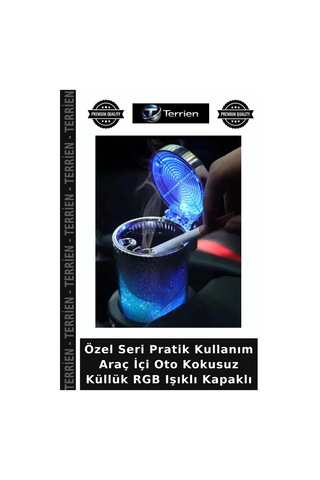 Özel Seri Pratik Kullanım Araç İçi Oto Kokusuz Küllük Rgb Işıklı Kapaklı