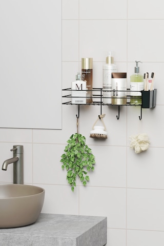 Yapışkanlı Büyük Boy Askılı Banyo Rafı Duş Şampuanlık Duvar Düzenleyici Organizer Siyah