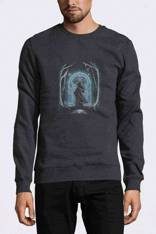 Of The Rings Speak Friend Metal Baskılı Füme Erkek Örme Sweat