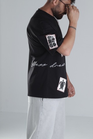 Cocopelli Yama Desenli Siyah Tasarım T-shirt Coc1302 Siyah