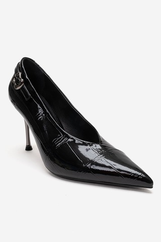 Luvishoes Polly Siyah Rugan Baskılı Kadın Topuklu Ayakkabı