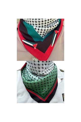 Aldaıyr 2 Adet Filistin Temalı Fular 50x50 Unisex Günlük Kullanıma Uygun Puşi Şal Kefiye Filistin Bayrak Renkli 22