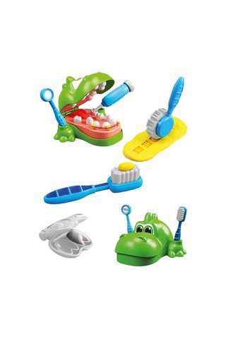 Dino Dişçi Oyun Hamuru Seti Kartela Diş Doktoru Set Toplam 20 Parça 2'li Set YEŞİL
